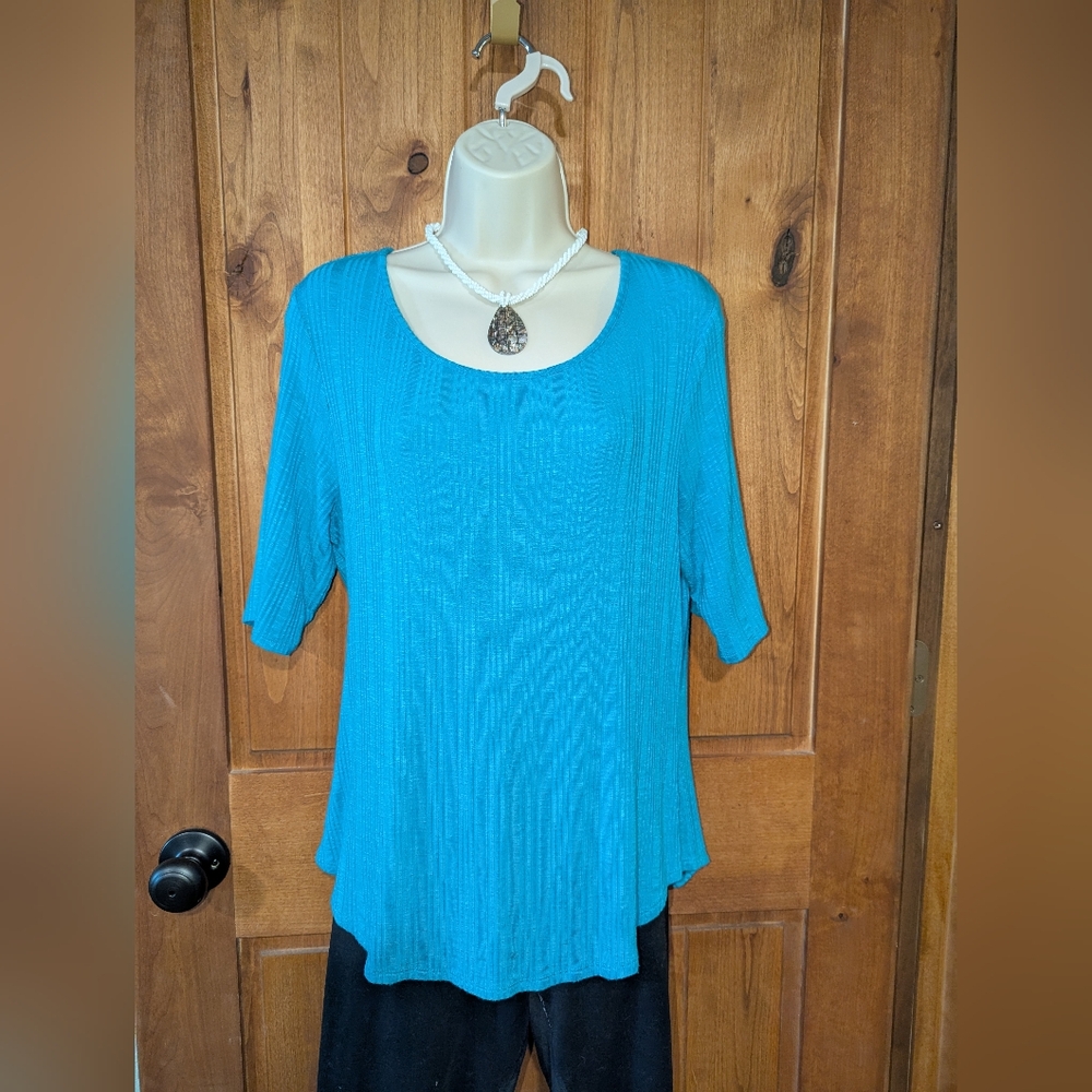 Apt. 9 Blue Relaxed Blouse with Elbow-Length Sleeves